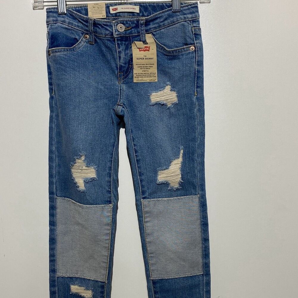 Levi's Kids' Blue Adjustable Waistband Stretch 710 Super Skinny Jeans Size 8 NWT